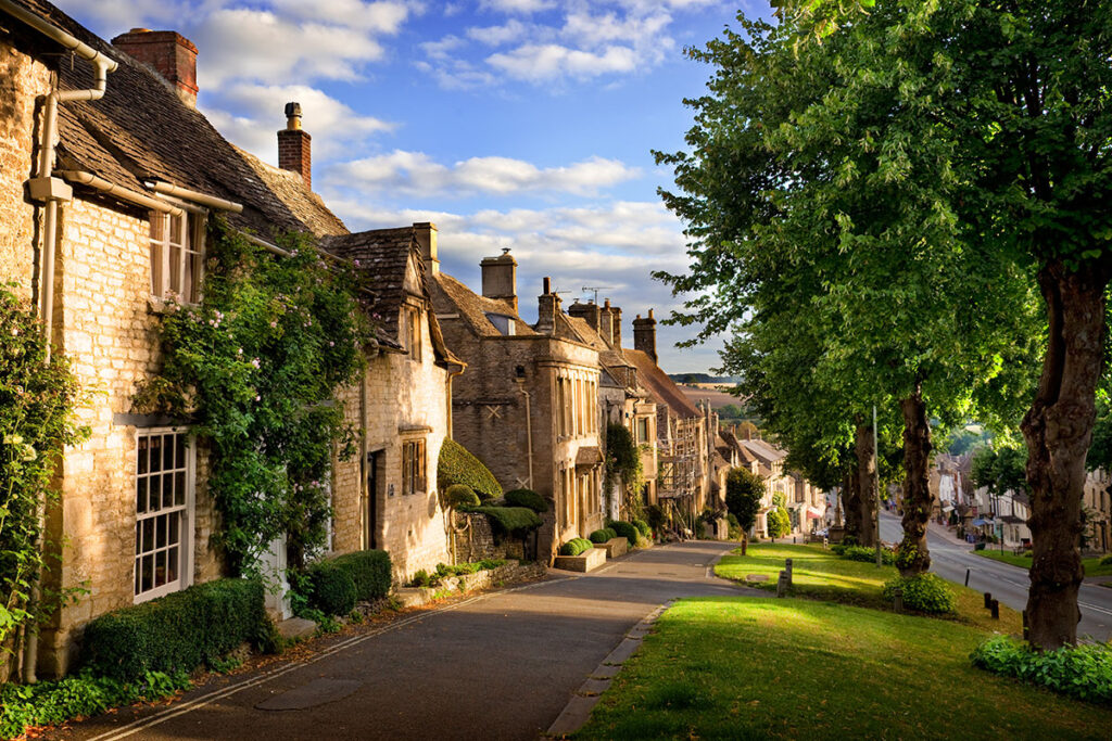 view of Cotswolds stone houses down the hill in Burford. Image: Getty